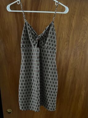 Geometric Print Spaghetti Strap Slip Dress in Brown & Cream